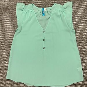 Buttons Mint Green V-Neck Blouse